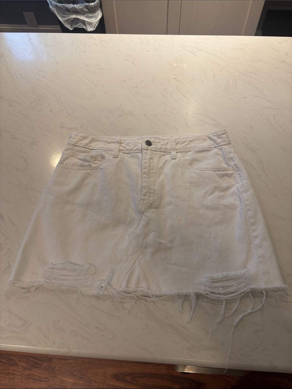 White Distressed Denim Mini Skirt